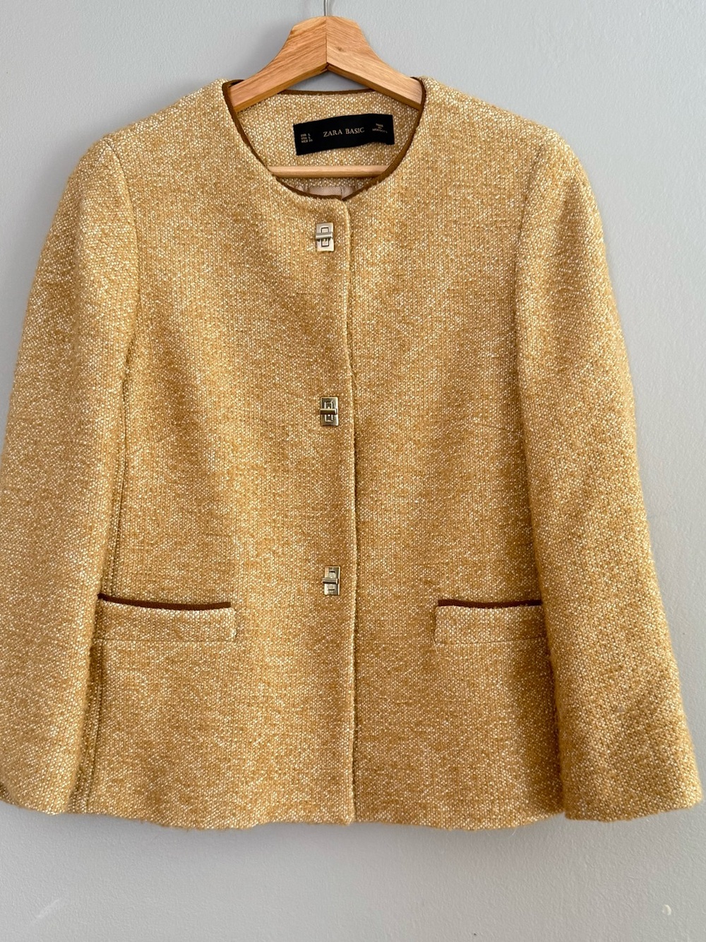 Zara Yellow-Gold Tweed Collarless Jacket